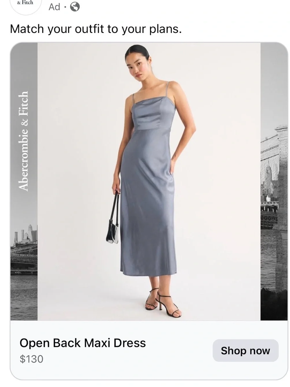Abercrombie & Fitch Satin Slate Blue Maxi Dress New.  Small